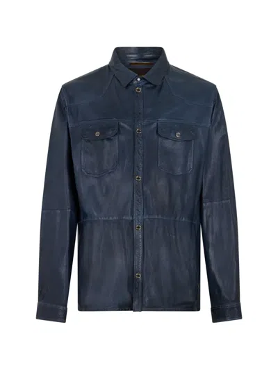 Moorer Flap-pocket Leather Jacket In Blue