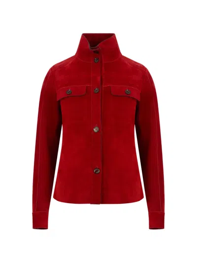 Moorer Flomena-p High-neck Suede Jacket In Red