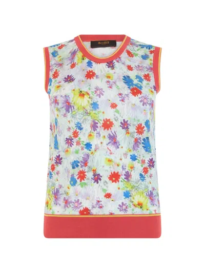 Moorer Floral-print Ribbed-trim Vest In White