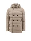 Moorer Quilted Double-breasted Hooded Jacket With Side Pockets In Beige