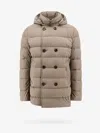 Moorer Quilted Double-breasted Hooded Jacket With Side Pockets In Beige