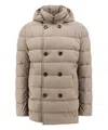 Moorer Quilted Double-breasted Hooded Jacket With Side Pockets In Beige