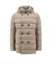 Moorer Quilted Double-breasted Hooded Jacket With Side Pockets In Beige