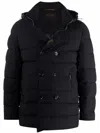 Moorer High Neck Double-breasted Parka With Detachable Hood In Blue