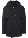 Moorer Double-breasted Hooded Quilted Down Jacket In Dark Blue