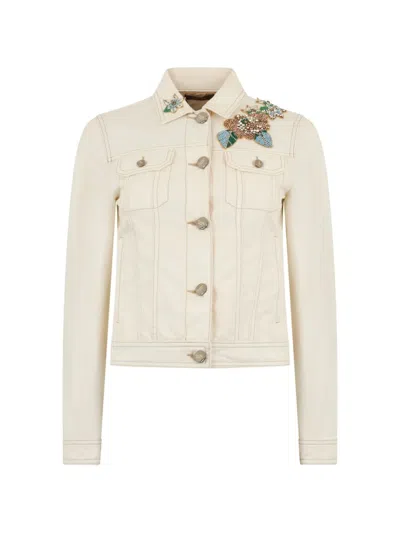 Moorer Flower-embellishment Denim Jacket In Neutral