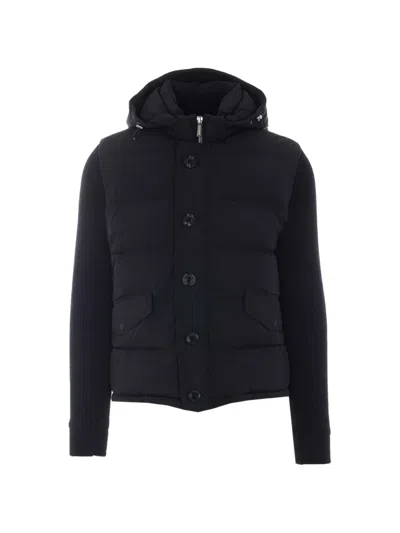 Moorer Hooded Padded Jacket With Horizontal Quilting In Black