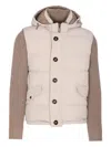 Moorer Quilted Jacket Hood Knitted Sleeves In Neutral