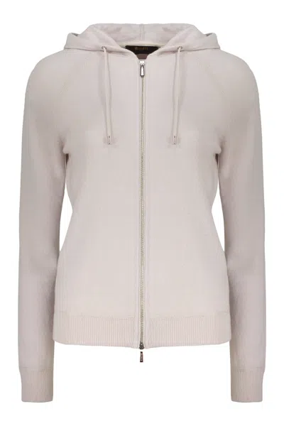 Moorer Full Zip Hoodie In White
