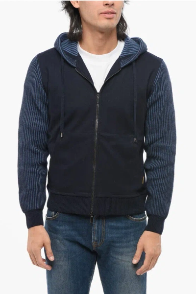 Moorer Full-zip Truman Sweater With Hood In Blue
