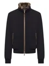 Moorer Padded Fleece Zip-up Jacket With Detachable Faux-fur Collar In Black