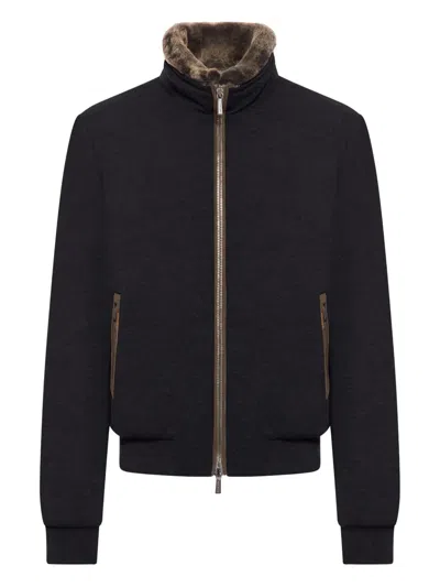Moorer Fur-collar Bomber Jacket In Black