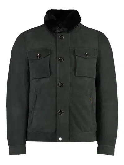 MOORER FUR-COLLAR BUTTONED JACKET
