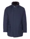 Moorer Short Jacket Featuring High Collar And Pockets In Blue