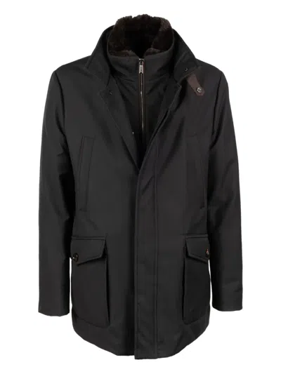 Moorer High Collar Jacket Front Pockets In Black