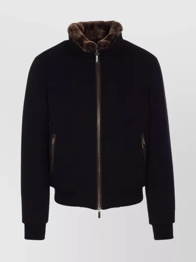 Moorer Fur Collar Padded Ribbed Cuffs Jacket In Brown