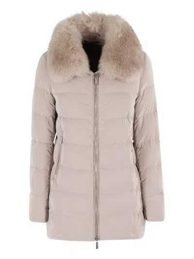 MOORER FUR-COLLAR QUILTED COAT