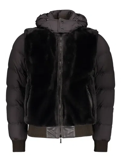 Moorer Fur-panel Zip-up Jacket In Black