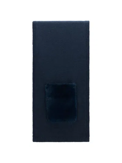 Moorer Fur Pocket Scarf In Blue