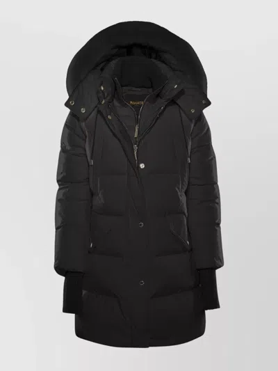 MOORER FUR TRIM HOODED LONG QUILTED RIBBED
