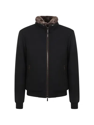 Moorer Fur-collar Bomber Jacket In Black