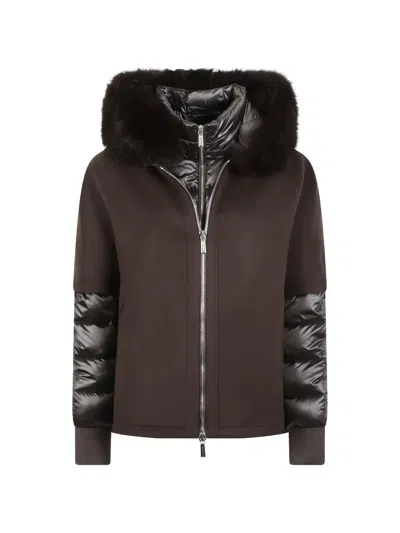 Moorer Fur-trim Hooded Jacket In Brown