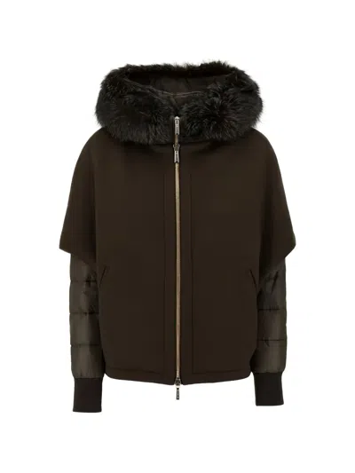 Moorer Fur-trim Layered-sleeve Jacket In Brown