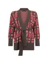 Moorer Geometric-pattern Belted Cardigan In Brown