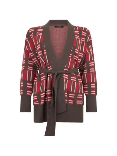 Moorer Geometric-pattern Belted Cardigan In Brown