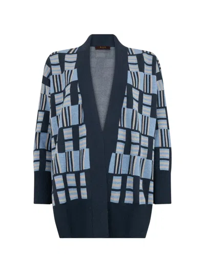 Moorer Geometric-pattern Cardigan In Blue