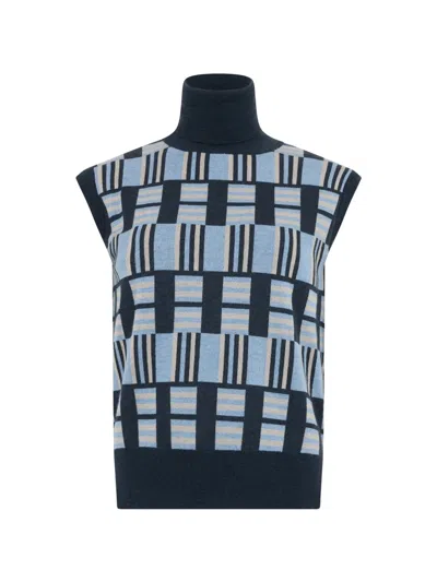 Moorer Geometric-pattern Sleeveless Jumper In Blue
