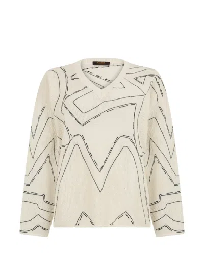 Moorer Geometric-pattern V-neck Sweater In Neutral