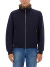 Moorer High Collar Coat With Ribbed Cuffs And Hem In Blue