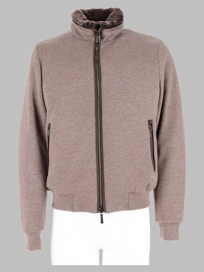 Moorer Plush High Collar Jacket With Faux Fur Lining In Pink