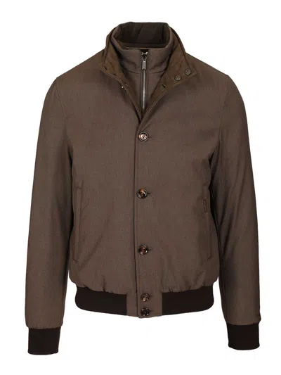Moorer Giaccone Corto Zip Janos Pum Coats Beige In Brown