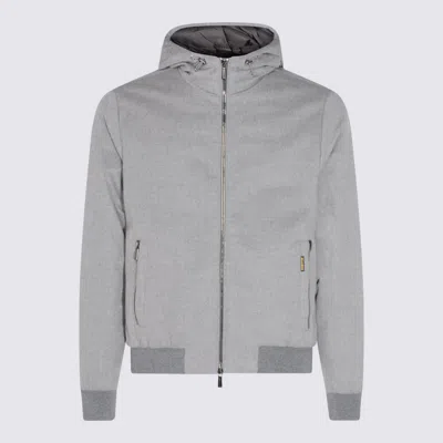 Moorer Hooded Down Jacket Zipper Pockets In Gray