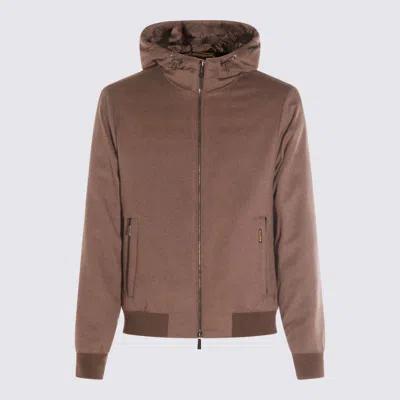 Moorer Hooded Down Jacket With Ribbed Cuffs And Hem In Neutral