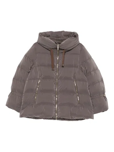 Moorer Quilted High-neck Jacket In Brown