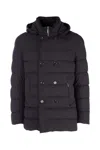 Moorer Double-breasted Hooded Quilted Down Jacket In Nero