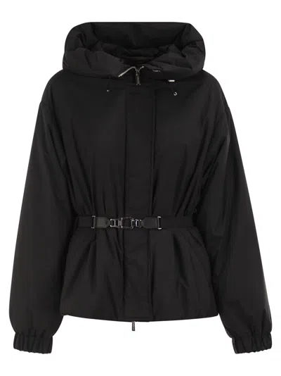 Moorer Glarea Stp Technical Hooded Jacket With Adjustable Belt In Black