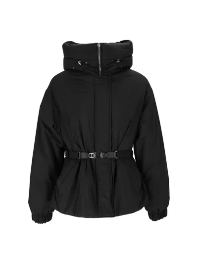Moorer Glarea-stp Black Padded High-collar Belted Jacket In Blue