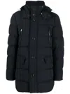 Moorer Hooded Quilted Coat Front And Zip Pockets In Blue