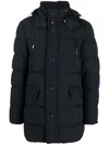 Moorer Hooded Quilted Coat Front And Zip Pockets In Blue