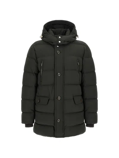 Moorer Polyester Down Hooded Jacket Front Pockets In Green