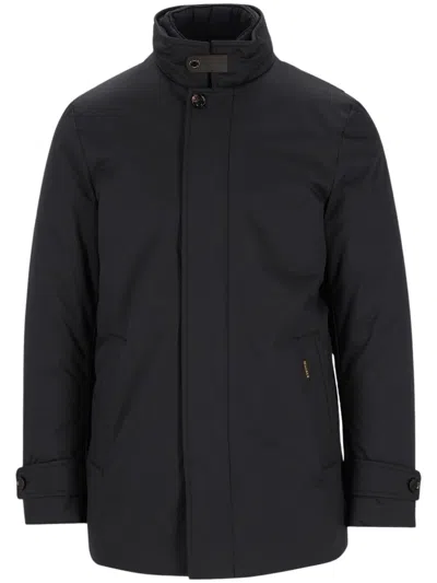 Moorer Gorner-kn Quilted Down Jacket With High Collar And Buttoned Flap In Black