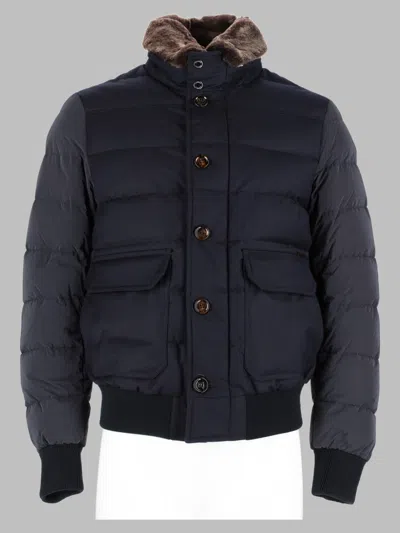 Moorer Padded Quilted Jacket With Fur-lined Collar And Flap Pockets In Blue