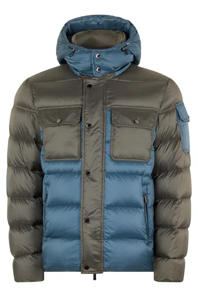 Moorer Green And Blue Padded Jacket With Hood In Multi