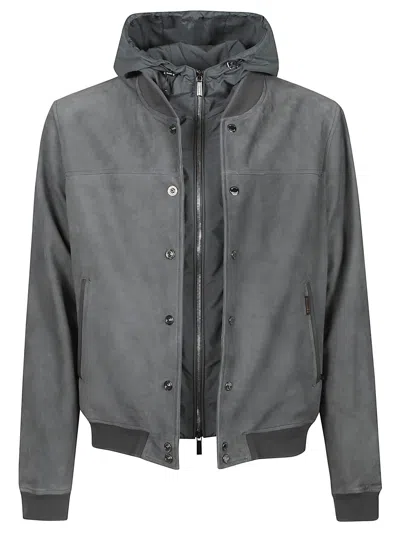 Moorer Grey Darren-ur College Sheep Skin Bomber Jacket In Gray