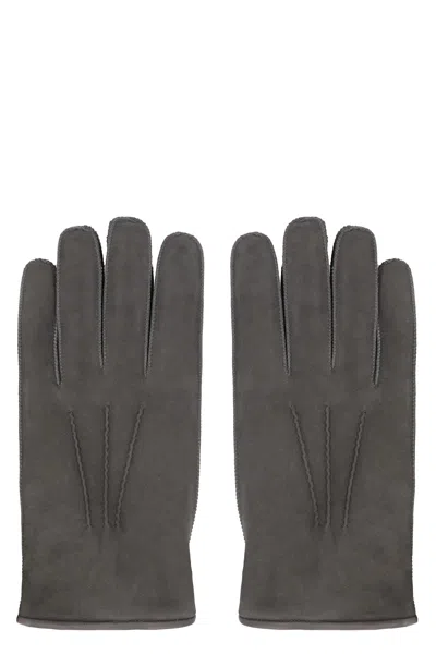 Moorer Halvard Leather Gloves In Gray