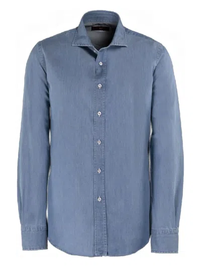 Moorer Harold Long-sleeve Denim Shirt In Blue
